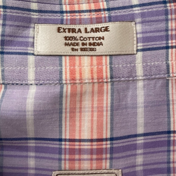 Peter Millar Mens Plaid Lavender Coral Button Front Shirt Top Mens EUC Size XL - Picture 6 of 8